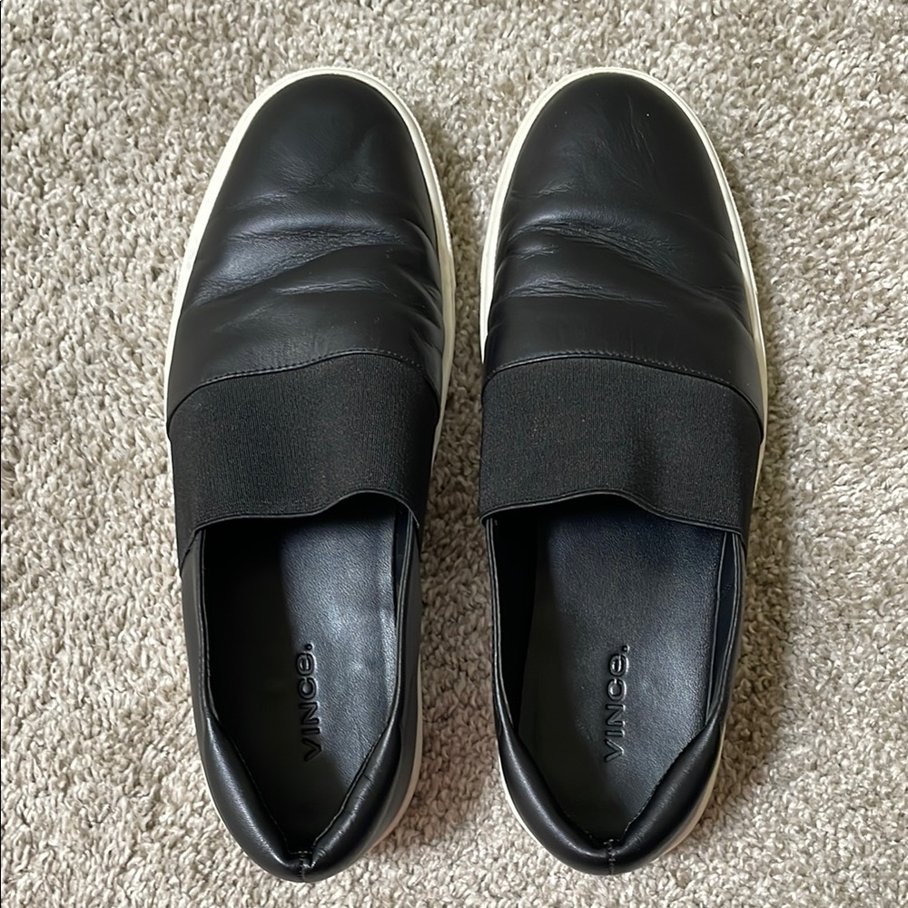 Vince Corbin Leather Slip On Sneakers Women’s Shoes Black Size 7.5